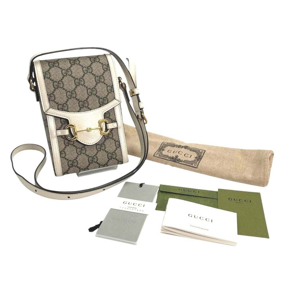 GUCCI Authentic Cream Canvas Horsebit Shoulder Bag